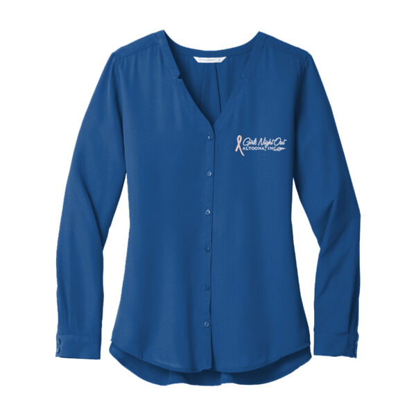 EMB - Ladies Long Sleeve Button Front Blouse Thumbnail